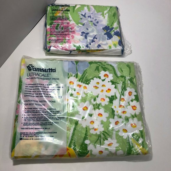 Vintage Wamsutta Double Fitted Sheet 2 Pillowcases Floral No Iron USA Made - Picture 5 of 8